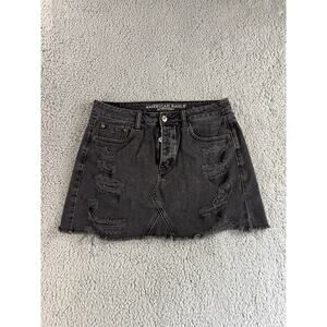 American Eagle Outfitters Denim Skirt Womens 8 5‎ Button Fly Distressed Ripped